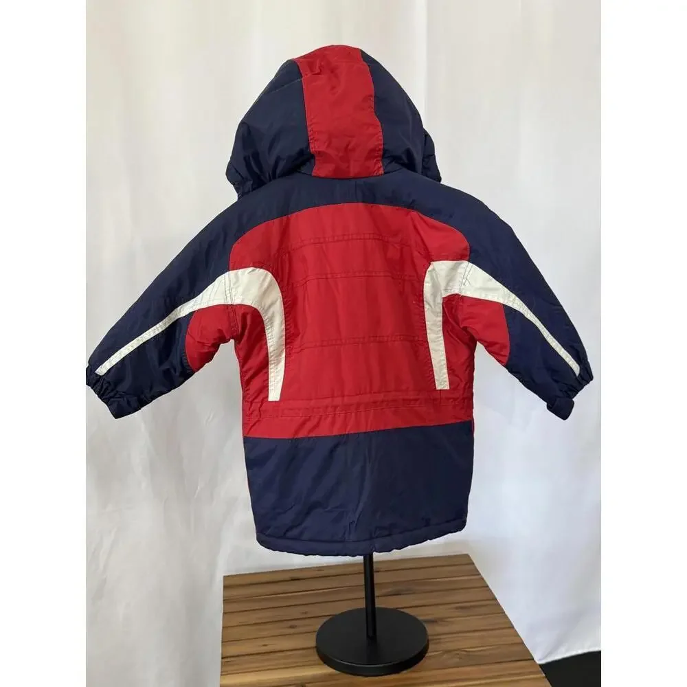 London Fog Jacket Boys Small 4 Red Navy Hooded Fleece Lined Heavy Winter Snow